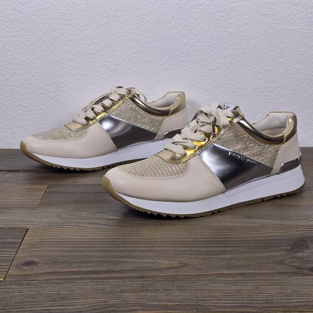 Michael Kors- Allie Trainers - Size 9.5 gold glitter mesh and metallic panel - Picture 5 of 11
